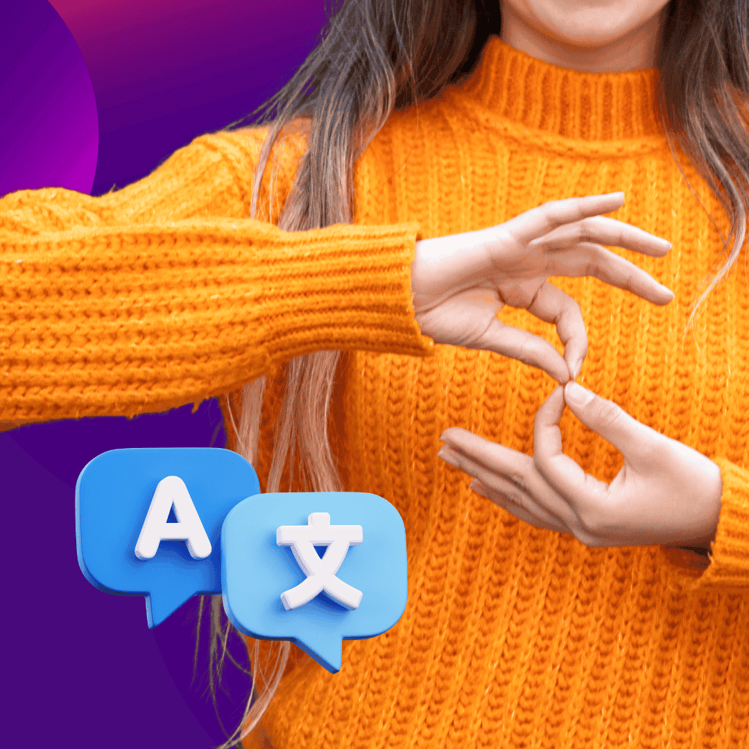 Curso básico de lengua de señas mexicana Una mujer comunicandose con lengua de señas; junto a ella una letra A y un símbolo del idioma Chino. Representa la diversidad de lenguajes y maneras de comunicarnos.